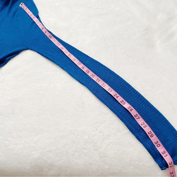 Free People Blue Lettuce Edge Waffle Knit High Neck Top - Picture 7 of 10